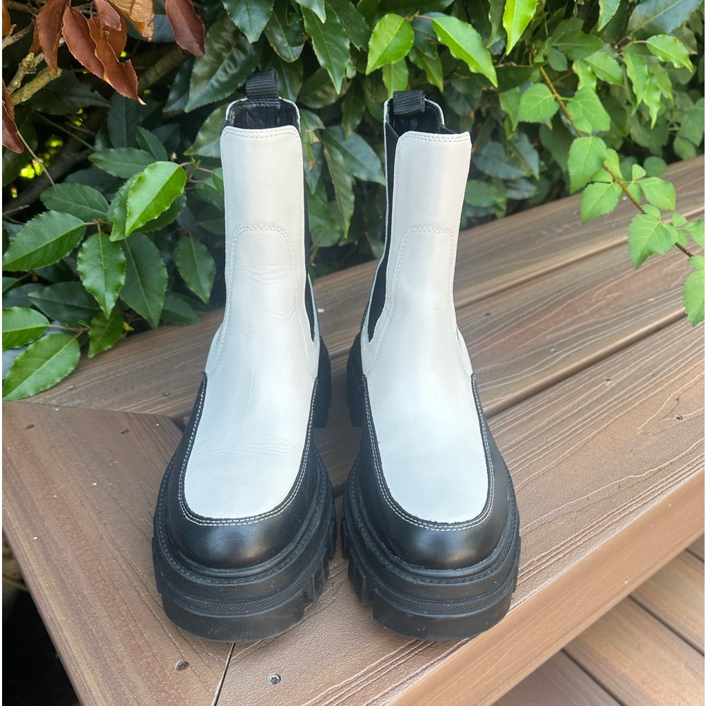 Marc Fischer Black and White Lug Sole Chelsea Boot
